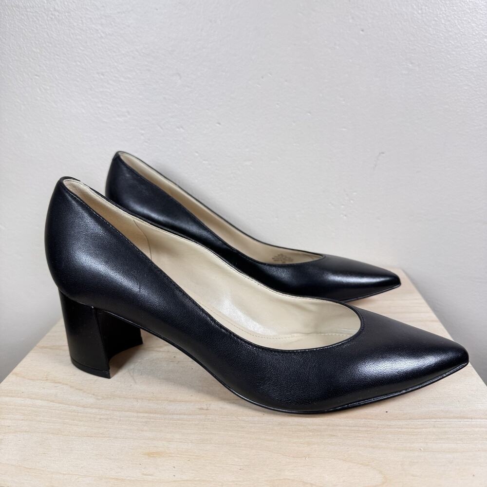 Marc Fisher Womens Heels Mana Leather Block Heel Pumps 8 M Classic Preppy